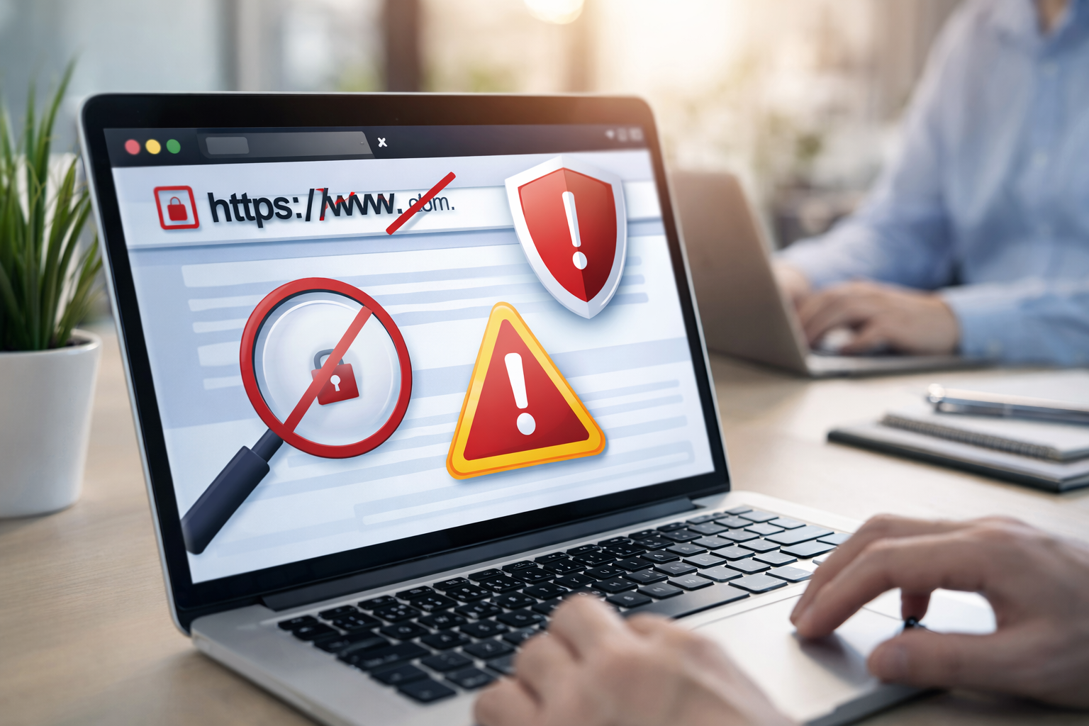 Símbolo de HTTPS tachado en rojo solución y certificado SSL en Chile