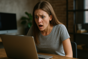 revisando sitio web sin visitas pagina web sin visitas con expresion de sorpresa analizando problemas de trafico
