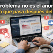 Usuario analiza métricas de baja conversión después de hacer clic en un anuncio digital