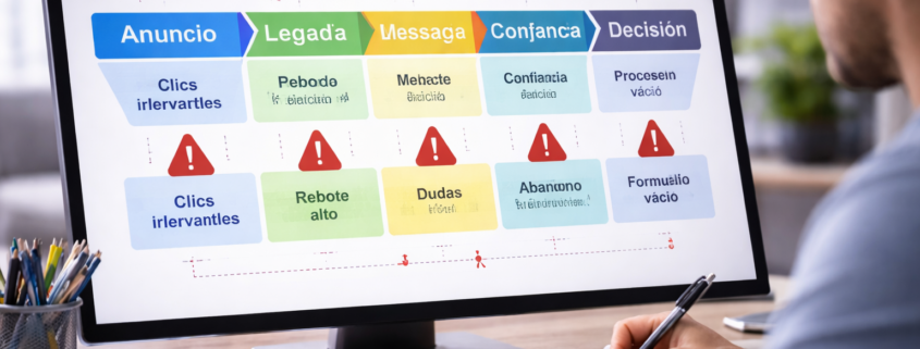 Persona analizando un mapa de conversión para identificar el punto exacto donde se pierde al usuario.
