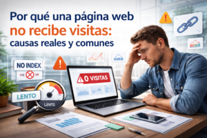 mostrando causas reales como problemas de indexación, lentitud del sitio y errores de SEO mostrando causas reales como problemas de indexación, lentitud del sitio y errores de SEO