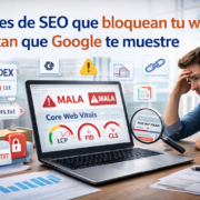 mostrando problemas de indexación, robots.txt, canónicos incorrectos y mala velocidad