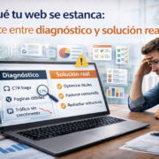 Página web estancada sin crecimiento, mostrando la diferencia entre diagnóstico técnico y solución real para aumentar tráfico orgánico
