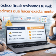 Diagnóstico final de una página web, mostrando revisión profesional del sitio y un plan claro de acciones para aumentar visitas y posicionamiento en Google